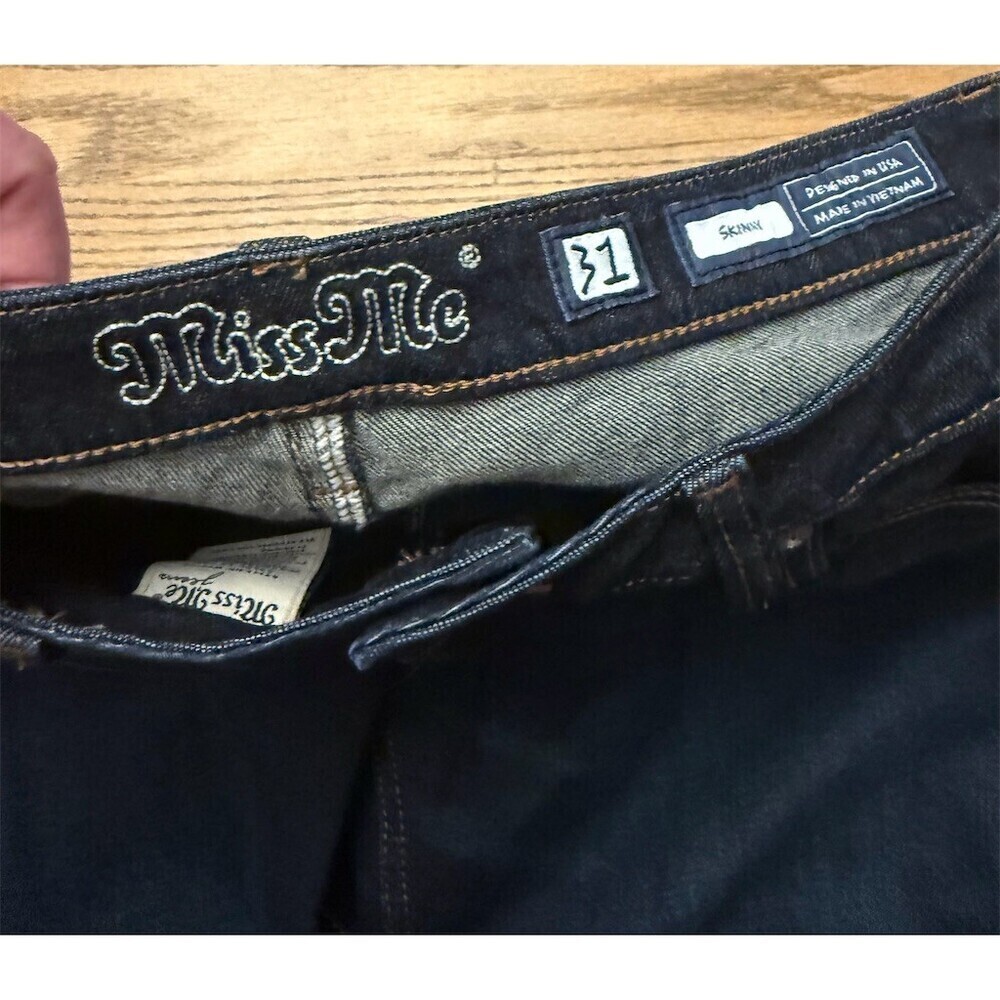 Miss Me Jeans Womens Size 31 Dark Wash Skinny Sequin Pockets - Picture 6 of 12